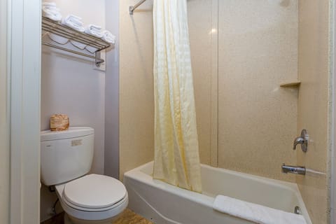 Combined shower/tub, hair dryer, towels