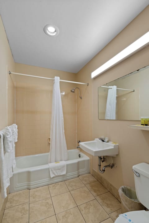 Triple Room (3 Queen Beds) | Bathroom | Combined shower/tub, hair dryer, bathrobes, towels