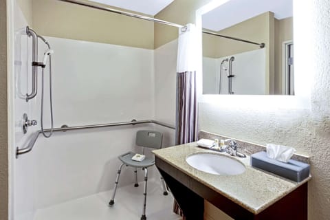 Combined shower/tub, hair dryer, towels