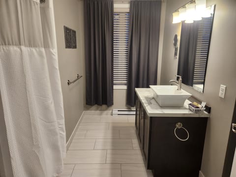 Separate tub and shower, jetted tub, rainfall showerhead