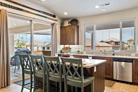 Kitchen and Island Overlooking Water Park.