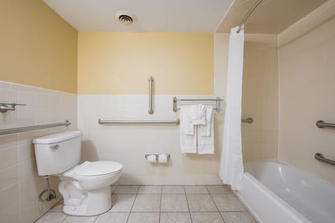 Queen Room - Disability Access | Bathroom | Hair dryer, slippers, towels