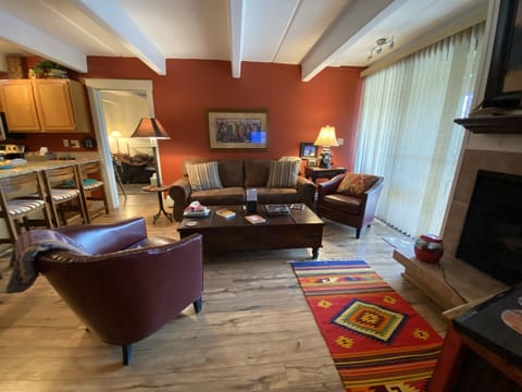 Living area with fireplace.