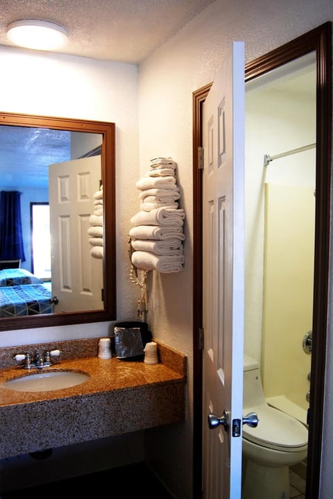 Room, 1 King Bed | Bathroom | Combined shower/tub, hair dryer, towels