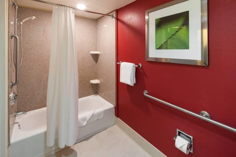 Room, 2 Double Beds | Bathroom | Combined shower/tub, free toiletries, hair dryer, towels