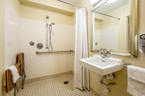 Deluxe Room, 1 King Bed, Accessible (Roll-In Shower, Smoke Free) | Bathroom | Towels, soap, shampoo, toilet paper