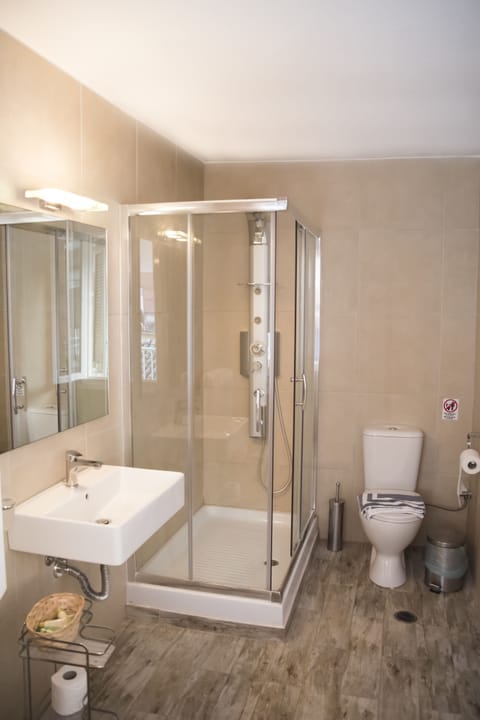 Deluxe Double Room, Terrace | Bathroom | Shower, hydromassage showerhead, free toiletries, hair dryer