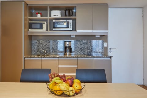 Deluxe Apartment, 1 Bedroom, Non Smoking, Balcony (#QP91) | Private kitchen | Full-size fridge, microwave, oven, stovetop
