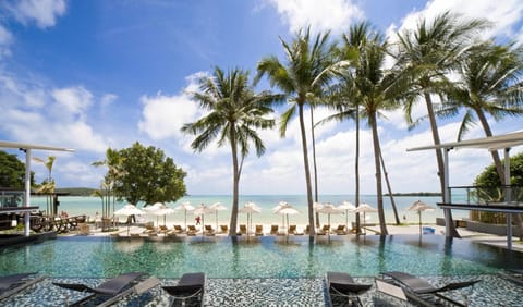 Outdoor pool, pool umbrellas