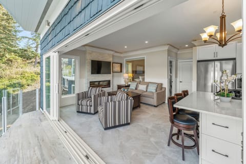 Flat-screen TV, fireplace