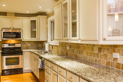 Custom design kitchen is fully equipped