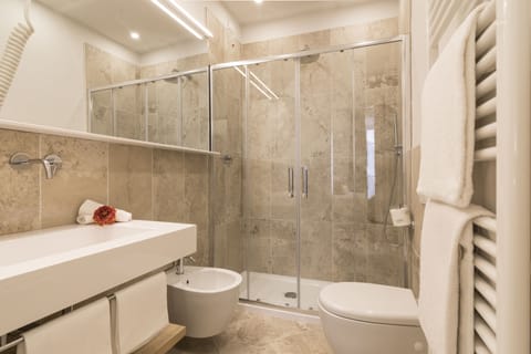 Rainfall showerhead, hair dryer, bidet, towels