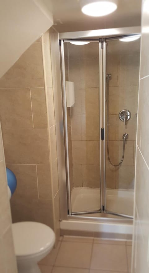 Shower, free toiletries, hair dryer, towels