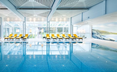 Indoor pool, open 7:00 AM to 9:00 PM, sun loungers