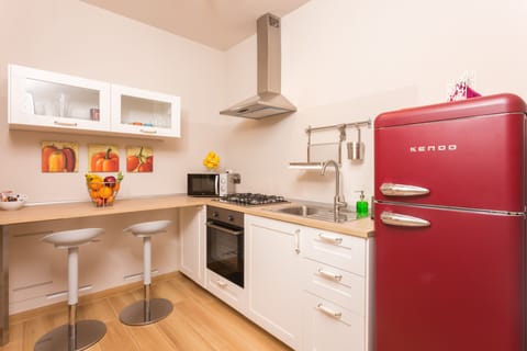 Superior Apartment, 1 King Bed with Sofa bed, Kitchen | Private kitchen | Full-size fridge, microwave, oven, stovetop