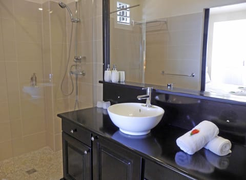 Luxury Double Room, 1 King Bed, Ocean View | Bathroom | Shower, free toiletries, hair dryer, bathrobes