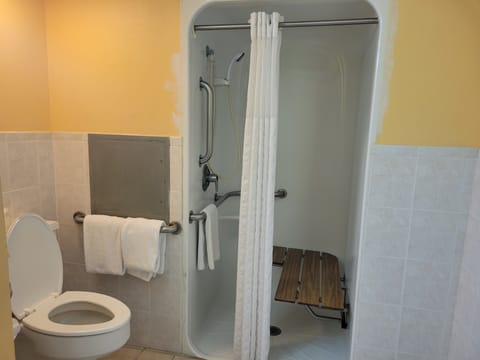 Room, 1 Queen Bed, Accessible, Non Smoking | Bathroom | Deep soaking tub, towels, soap, shampoo