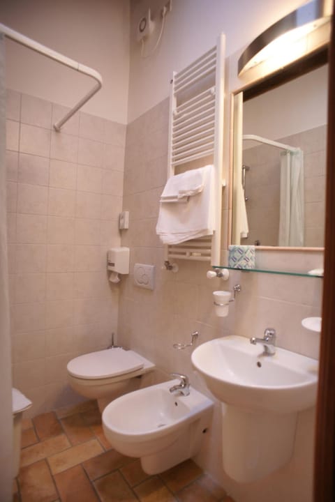 Combined shower/tub, free toiletries, hair dryer, towels