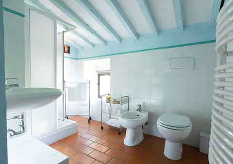 Combined shower/tub, designer toiletries, hair dryer, bidet