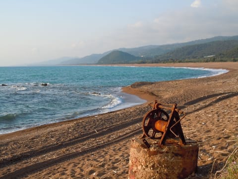 On the beach, sun loungers, beach umbrellas, snorkeling