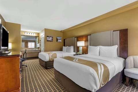Standard Room, 2 Queen Beds, Non Smoking | Desk, laptop workspace, blackout drapes, iron/ironing board