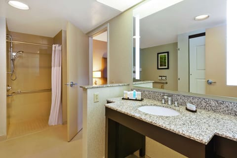 Suite, 1 King Bed, Accessible | Bathroom | Rainfall showerhead, free toiletries, hair dryer, towels