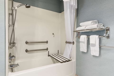 Suite, 1 King Bed, Accessible, Bathtub | Bathroom | Combined shower/tub, free toiletries, hair dryer, towels