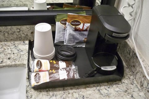 Mini-fridge, microwave, coffee/tea maker