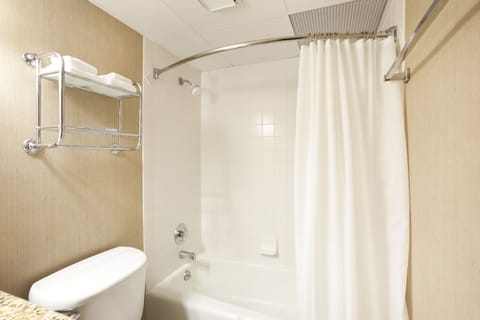 Combined shower/tub, free toiletries, hair dryer, towels