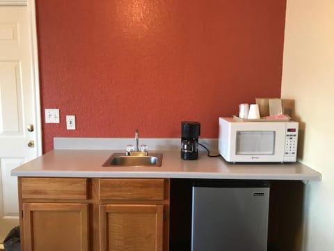 Fridge, microwave, coffee/tea maker