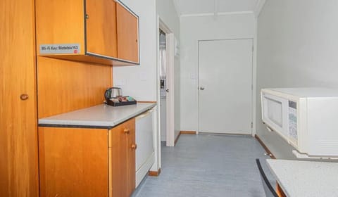 Fridge, microwave, electric kettle, toaster