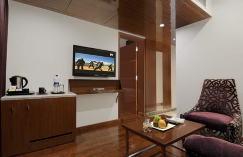 Premium Suite | Living area | 42-inch LCD TV with digital channels, TV, video-game console