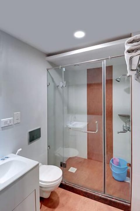 Separate tub and shower, towels