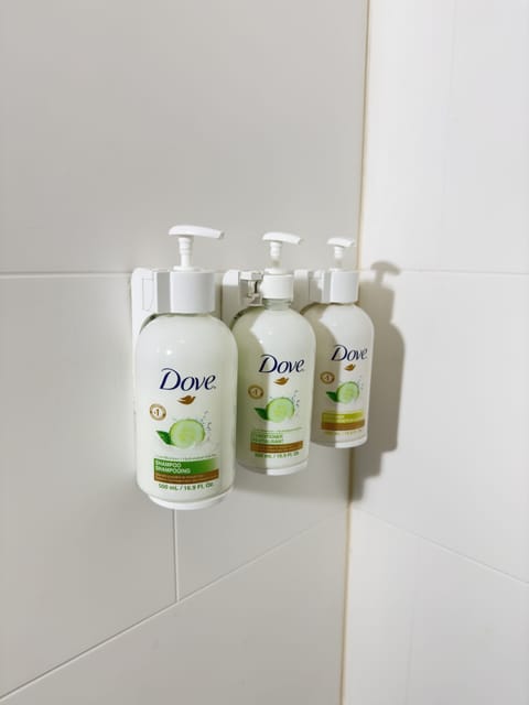 Eco-friendly toiletries, hair dryer, towels, soap