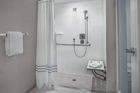 Combined shower/tub, eco-friendly toiletries, hair dryer, towels