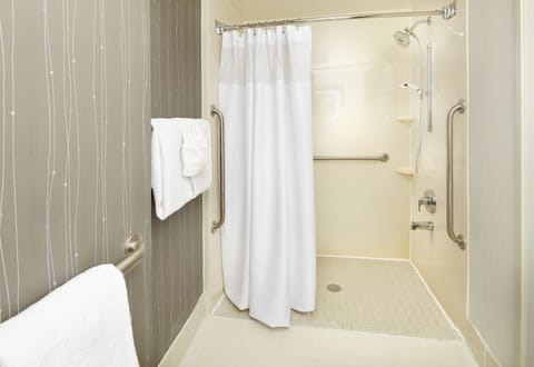 Combined shower/tub, free toiletries, hair dryer, towels