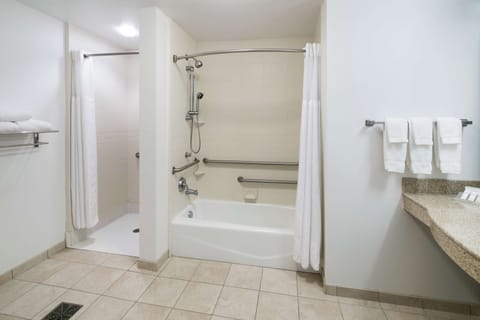 Bathtub, free toiletries, hair dryer, towels