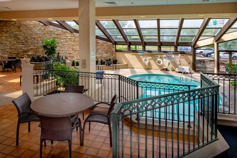 Indoor pool, seasonal outdoor pool, pool umbrellas