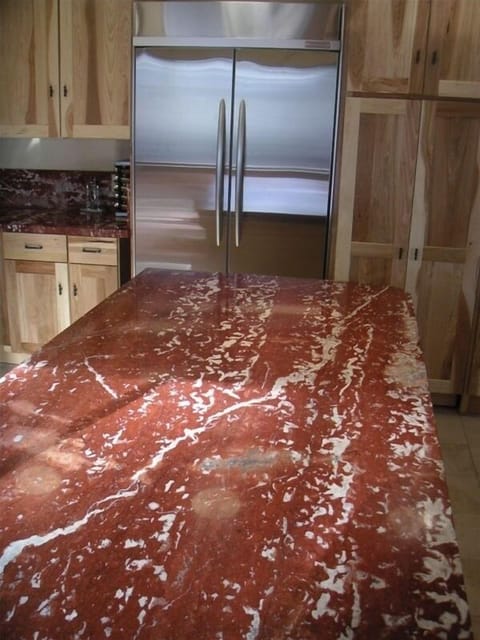 Red Marble Kitchen Island Inspires Great Cooking!