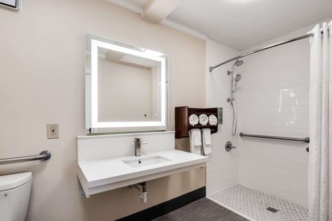 Standard Room, 1 King Bed, Accessible, Bathtub | Bathroom | Combined shower/tub, hair dryer, towels