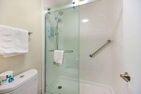 Combined shower/tub, hair dryer, towels