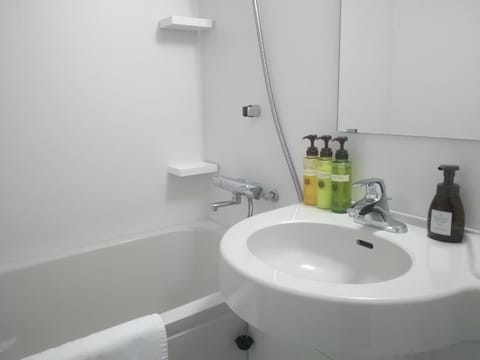 Combined shower/tub, free toiletries, hair dryer, slippers