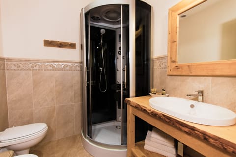 Exclusive Triple Room, Multiple Beds (Genziana) | Bathroom | Shower, hydromassage showerhead, free toiletries, hair dryer