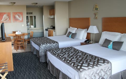 Suite, 2 Queen Beds, Kitchen, Oceanfront | Blackout drapes, iron/ironing board, free WiFi, bed sheets