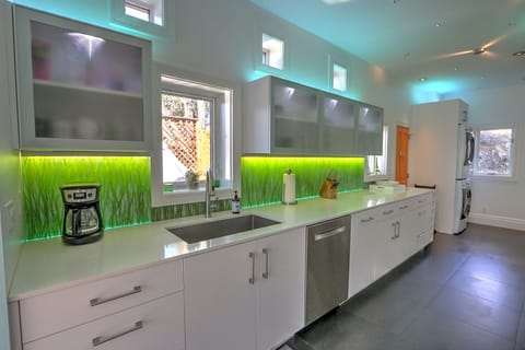 Kitchen with stainless steel appliances and drip coffee maker