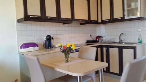 Deluxe Apartment, 1 Bedroom, Sea View | Private kitchen | Full-size fridge, oven, stovetop, coffee/tea maker