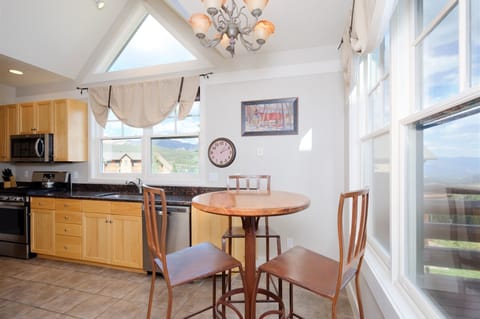 Kitchen with seating and views