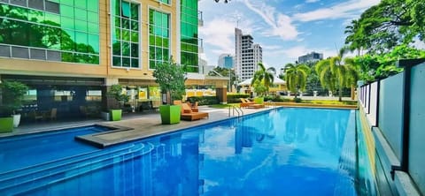 Outdoor pool, sun loungers