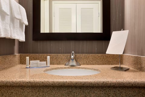 Combined shower/tub, eco-friendly toiletries, hair dryer, towels