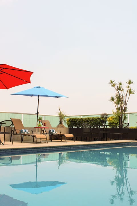Outdoor pool, pool umbrellas